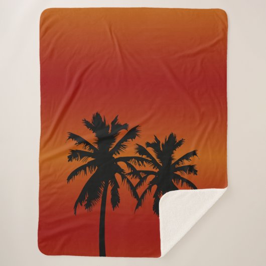 Couverture Sherpa Palm Tree Silhouette Orange Sunset (Devant)