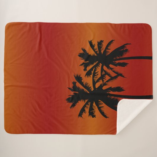 Couverture Sherpa Palm Tree Silhouette Orange Sunset (Devant (Horizontal))