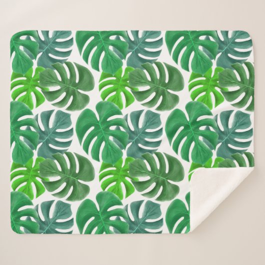 Couverture Sherpa Palm Tropical moderne Feuilles Sherpa Blanket (Devant (Horizontal))