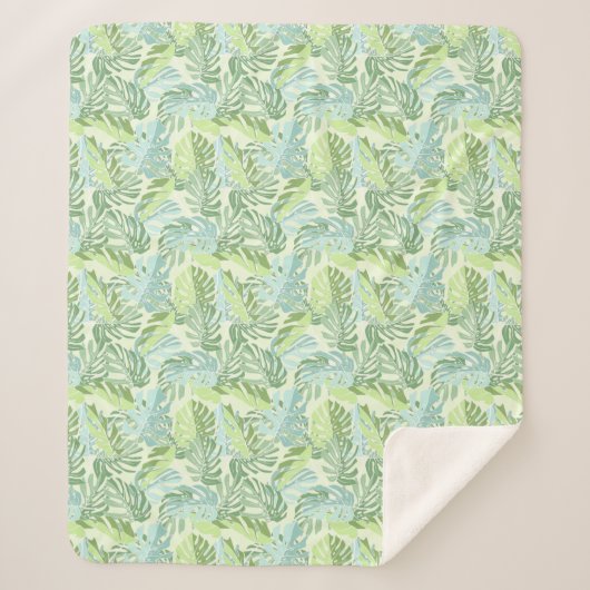 Couverture Sherpa Palmettes tropicales en pastel (Devant)
