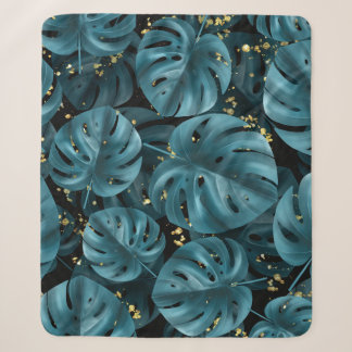 Couverture Sherpa Palmier De Monstera, Plat D'Or Sans Couche.