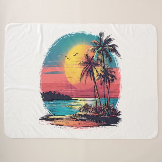 Couverture Sherpa Palmiers et plage (Devant (Horizontal))