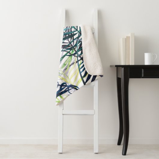 Couverture Sherpa Palmiers Twilight - Feuilles tropicaux (En situation)