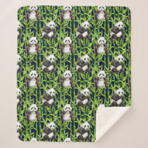 Couverture Sherpa Panda avec le motif en bambou d'aquarelle