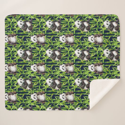 Couverture Sherpa Panda avec le motif en bambou d'aquarelle (Devant (Horizontal))
