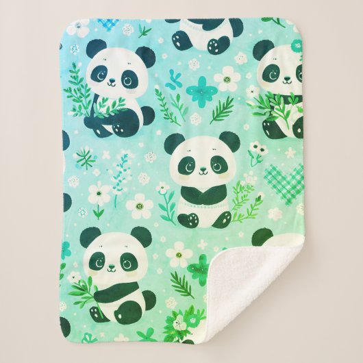 Couverture Sherpa Panda Bear Motif Vert Imprimer (Devant)
