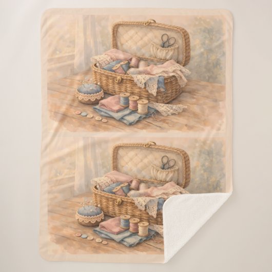Couverture Sherpa Panier à couture vintage Cottagecore Pastel (Devant)