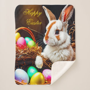 Couverture Sherpa Panier et oeufs de lapin de Pâques