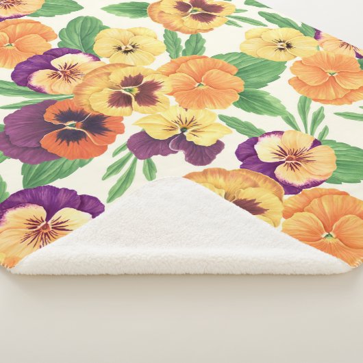 Couverture Sherpa Pansies sur blanc cassé (3/4)