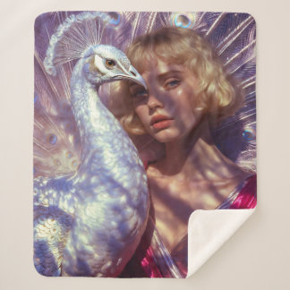 Couverture Sherpa Paon blanc et beauté dans une élégance rose