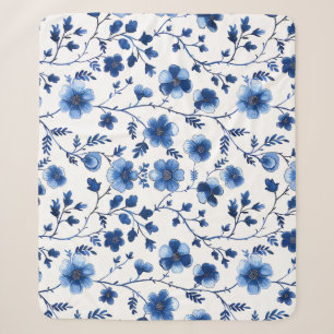 Couverture Sherpa Papier mouchoir à motifs floraux bleus de style co