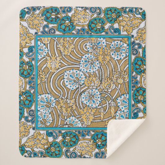 Couverture Sherpa papier peint bleu art nouveau cyclamen (Devant)