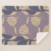Couverture Sherpa papier peint de crocus floral rétro en bleu mauve  (Devant (Horizontal))