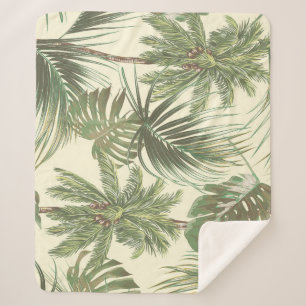 Couverture Sherpa Papier peint de palmes Vintages Feuilles tropicale