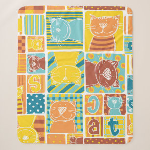 Couverture Sherpa Papier peint patchwork en tissu de chat amusant, c