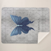 Couverture Sherpa Papillon à bijoux bleu personnalisé (Devant (Horizontal))