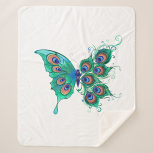 Couverture Sherpa Papillon aux plumes de paon vert