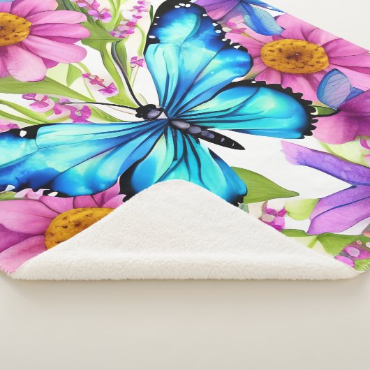 Couverture Sherpa Papillon bleu dans un champ de fleurs (3/4)