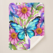 Couverture Sherpa Papillon bleu dans un champ de fleurs (Devant)