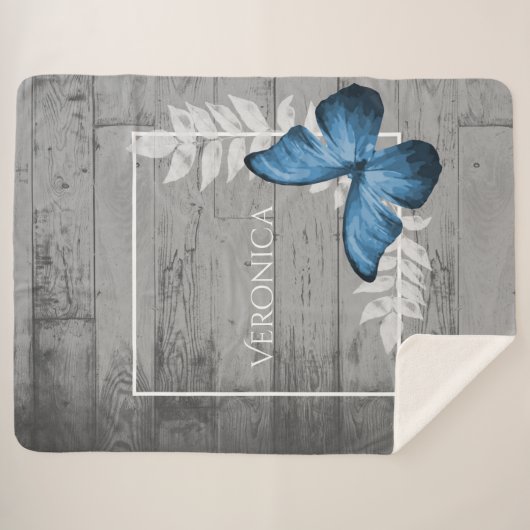 Couverture Sherpa Papillon bleu Rustique Personnalisé Sherpa Blanket (Devant (Horizontal))
