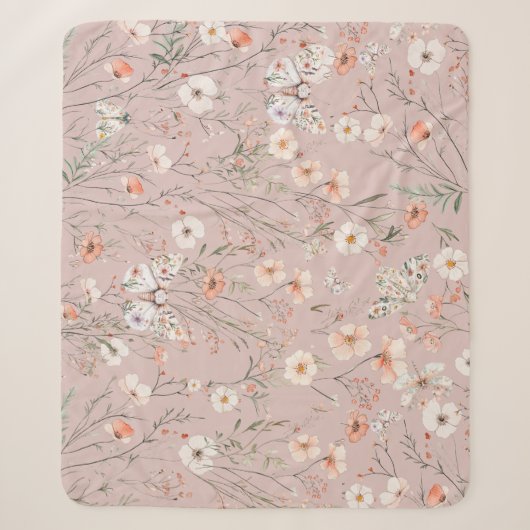 Couverture Sherpa Papillon floral Fleur sauvage Boho (Devant)