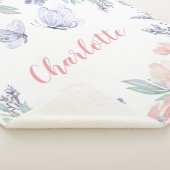 Couverture Sherpa Papillon floral rose pourpre Personnalisé Fille (3/4)