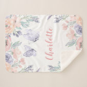 Couverture Sherpa Papillon floral rose pourpre Personnalisé Fille (Devant (Horizontal))