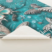 Couverture Sherpa Papillon floral turquoise et argenté Nom personnal (3/4)