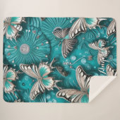 Couverture Sherpa Papillon floral turquoise et argenté Nom personnal (Devant (Horizontal))