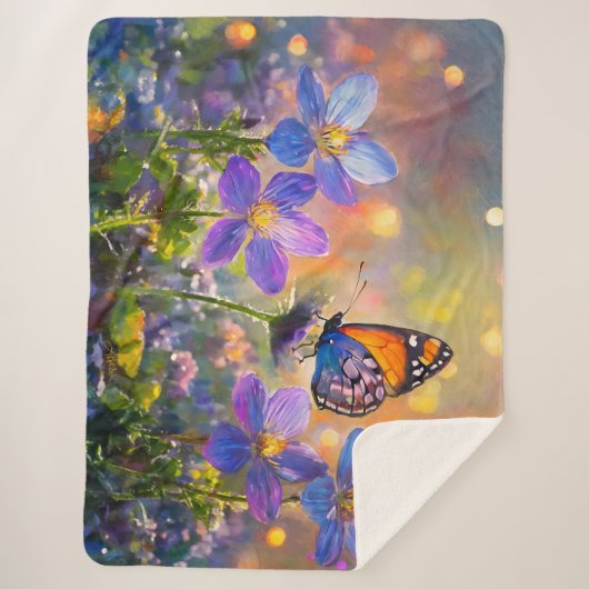 Couverture Sherpa Papillon minuscule sur les Fleurs sauvages au leve (Devant)