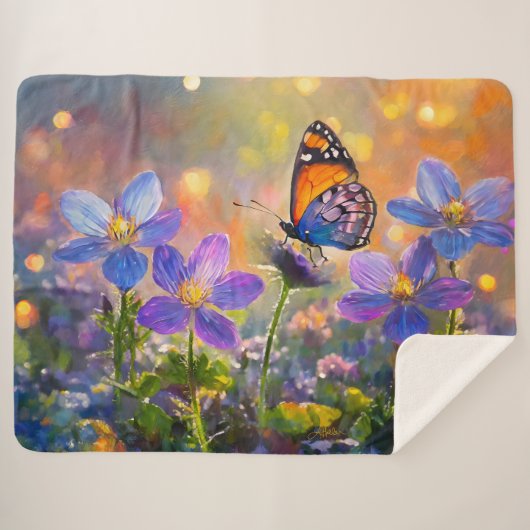 Couverture Sherpa Papillon minuscule sur les Fleurs sauvages au leve (Devant (Horizontal))
