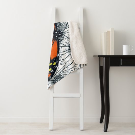 Couverture Sherpa Papillon monarque sur coneflowers (En situation)