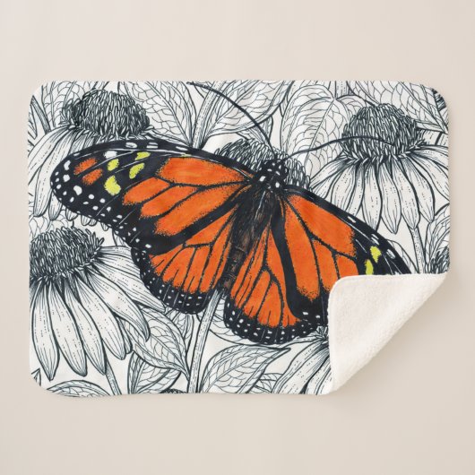 Couverture Sherpa Papillon monarque sur coneflowers (Devant (Horizontal))
