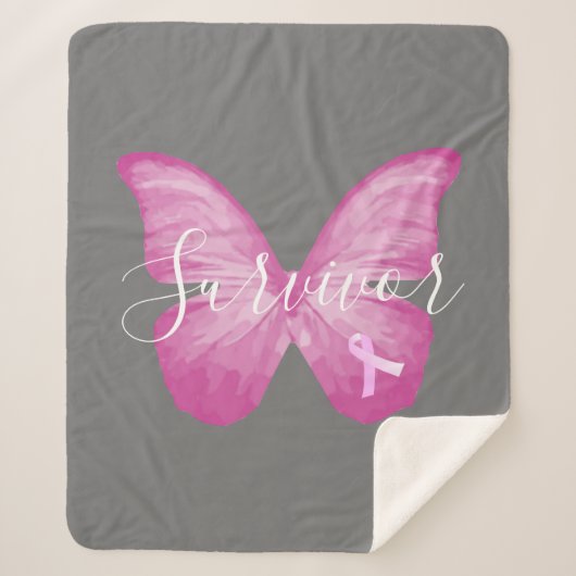 Couverture Sherpa Papillon rose Cancer du sein Survivant (Devant)