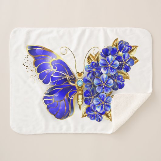 Couverture Sherpa Papillon Saphir Fleur (Devant (Horizontal))