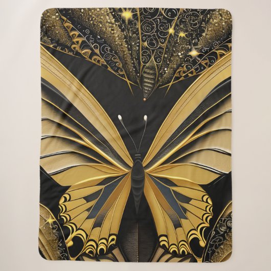 Couverture Sherpa Papillon sur fond noir (Devant)
