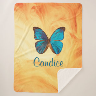 Couverture Sherpa Papillon Tropical bleu et turquoise couleur Gem