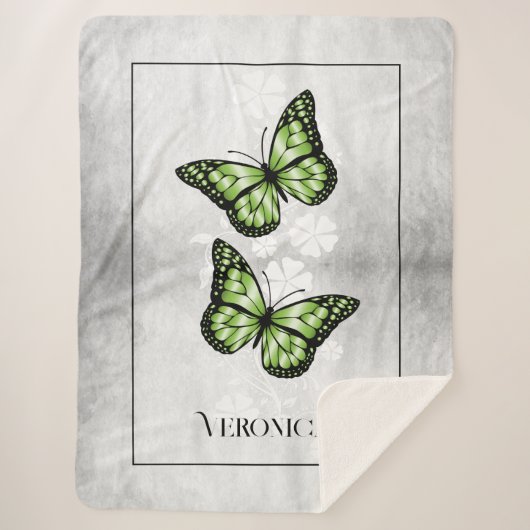 Couverture Sherpa Papillon vert Floral Personnalisé Sherpa Blanket (Devant)