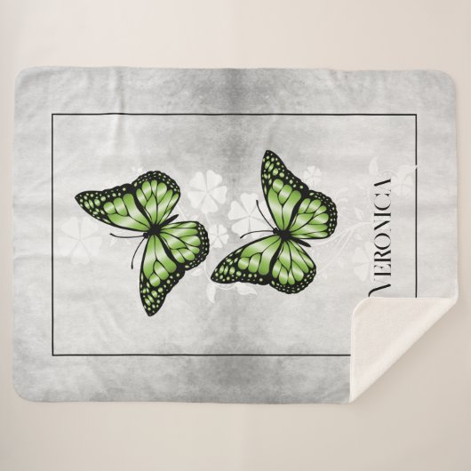 Couverture Sherpa Papillon vert Floral Personnalisé Sherpa Blanket (Devant (Horizontal))