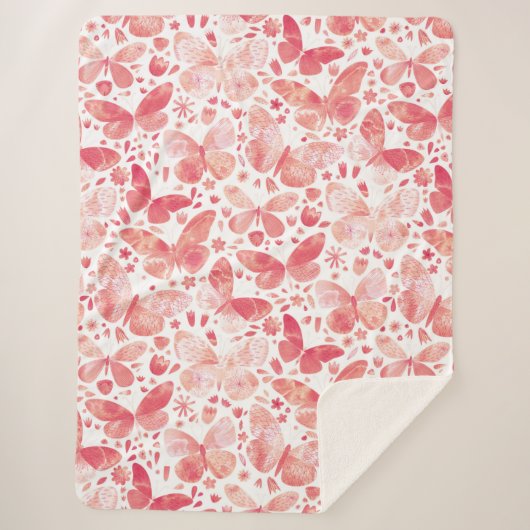 Couverture Sherpa Papillons Aquarelle Corail rose (Devant)