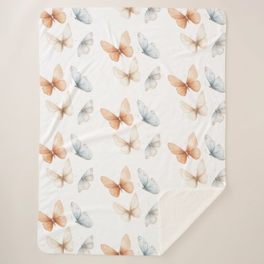 Couverture Sherpa Papillons Bleus Abricot (Devant)