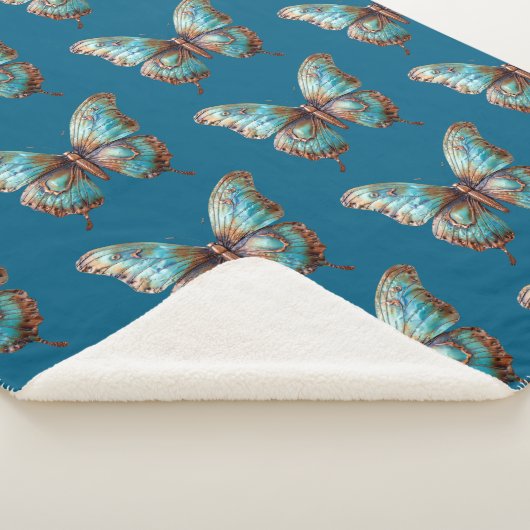 Couverture Sherpa Papillons bleus turquoise (3/4)