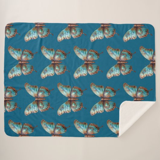 Couverture Sherpa Papillons bleus turquoise (Devant (Horizontal))
