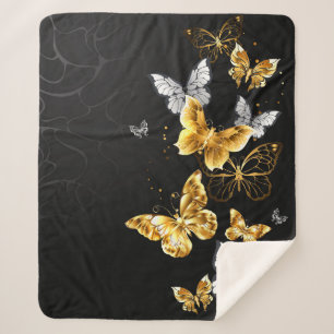 Couverture Sherpa Papillons d'or et de blanc