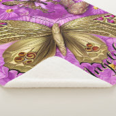 Couverture Sherpa Papillons d'or Fleurs roses Nom personnalisé (3/4)