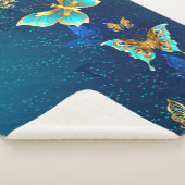 Couverture Sherpa Papillons d'or sur un Arrière - plan bleu (3/4)