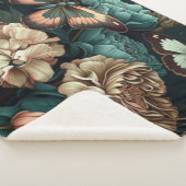 Couverture Sherpa Papillons et fleurs design classique foncé (3/4)