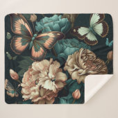 Couverture Sherpa Papillons et fleurs design classique foncé (Devant (Horizontal))