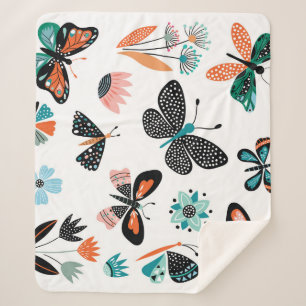 Couverture Sherpa Papillons Fleurs : Collection Dessinée à la main