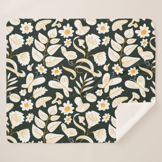 Couverture Sherpa Papillons & Fleurs : Motif d'été Doodle. (Devant (Horizontal))